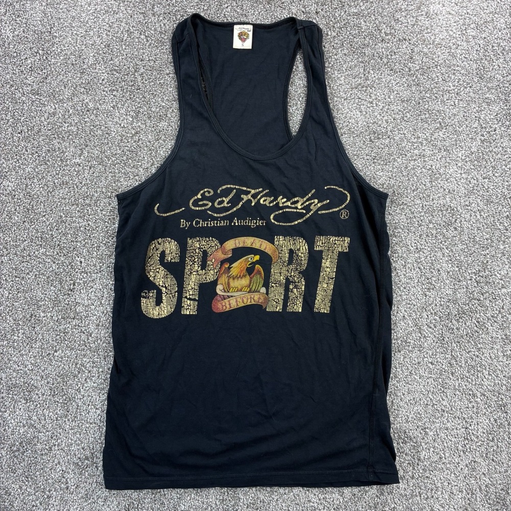 Ed Hardy Sport Tank Top Mens S Black Eagle Tattoo Sleeveless Christian Audigier